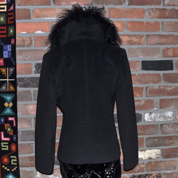 Mallia Makesima Angora Mongolian Lambs Wool Fur Collar Coat Jacket Black 4 - Picture 5 of 12